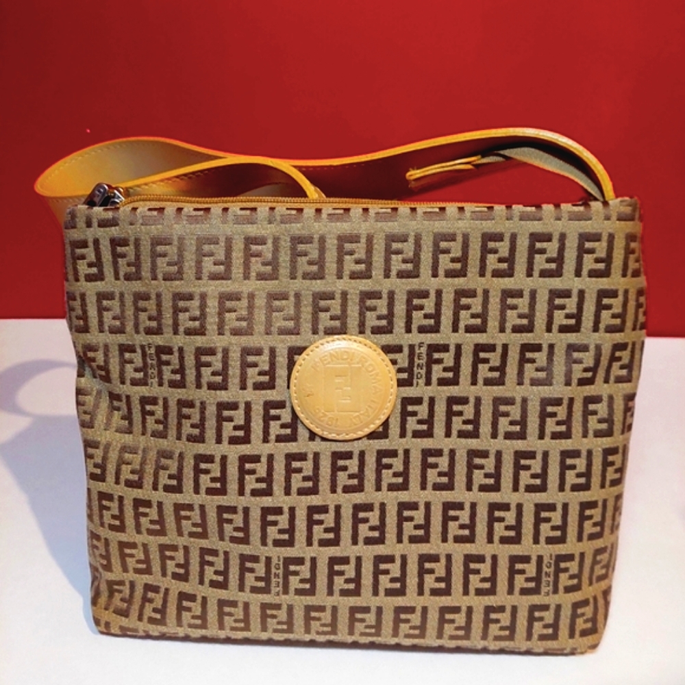 Fendi Vintage Beige Zucca Print Shoulder Bag